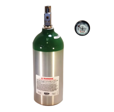 Aluminum Medical Oxygen (O2) Cylinder, "C" AKA "M9" Cylinder, CGA 870 Post Valve + Pressure Gauge Included, 9.0 Cubic Foot