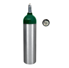 Aluminum Medical Oxygen (O2) Cylinder +  CGA 870 Post Valve + Pressure Gauge, 15 Cubic Foot