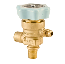 Refrigerant Valve, 1/4" SAE Flare Outlet, 3/8" Inlet, 600 PSI STDP, + Outlet Cap