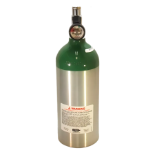 Aluminum Medical Oxygen (O2) Cylinder +  CGA 870 Post Valve + Pressure Gauge, 15 Cubic Foot