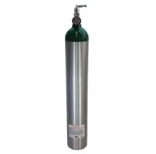 Aluminum Medical Oxygen (O2) Cylinder + CGA 870 Post Valve + Pressure Gauge, 24 Cubic Foot