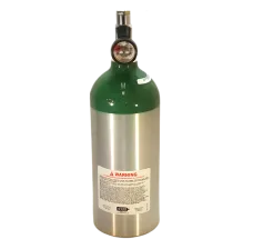 Aluminum Medical Oxygen (O2) Cylinder +  CGA 870 Post Valve + Pressure Gauge, 15 Cubic Foot